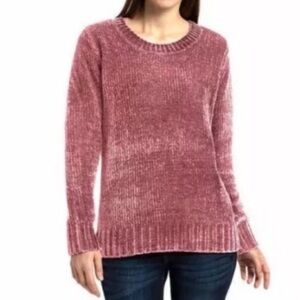 Orvis Mauve Pink Chenille V Neck Long Sleeve Sweater #QB